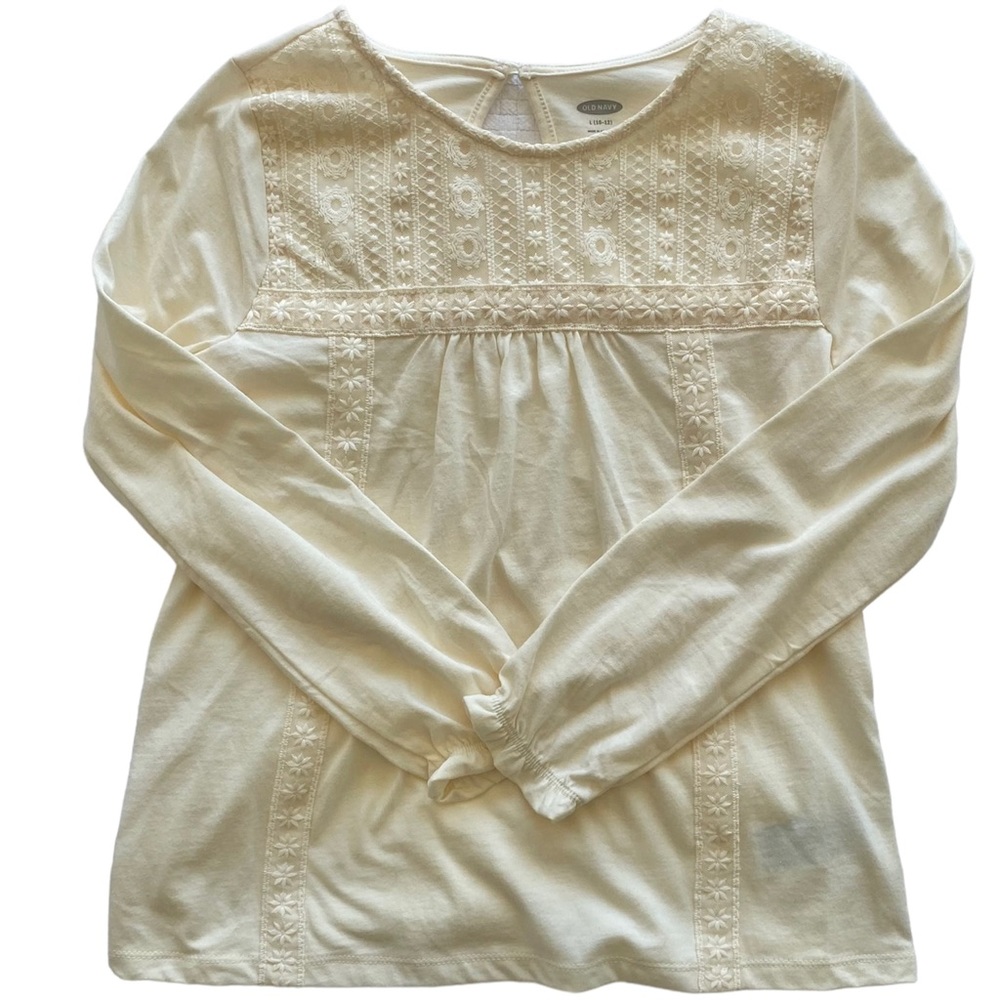 *NWT* Old Navy long sleeved cream shirt w/ lace detail, size L 10/12